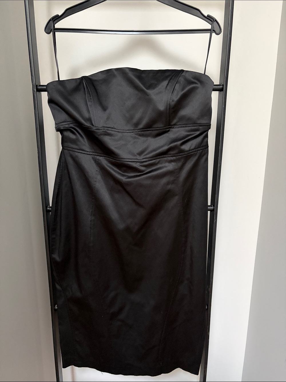 Classic Strapless Black Satin Sheath Dress - Women's Evening Dress